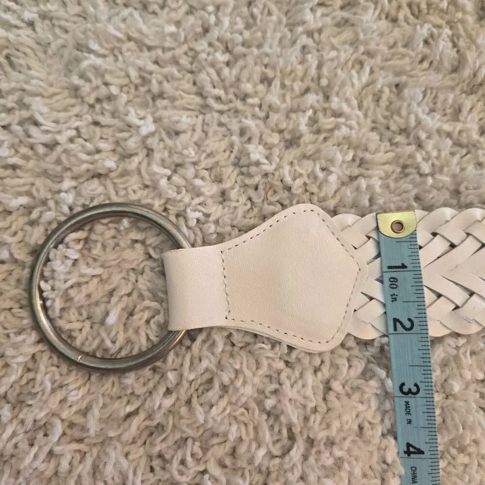 White Leather Braided Belt Large